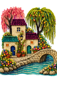 Fairy cottage bead embroidery